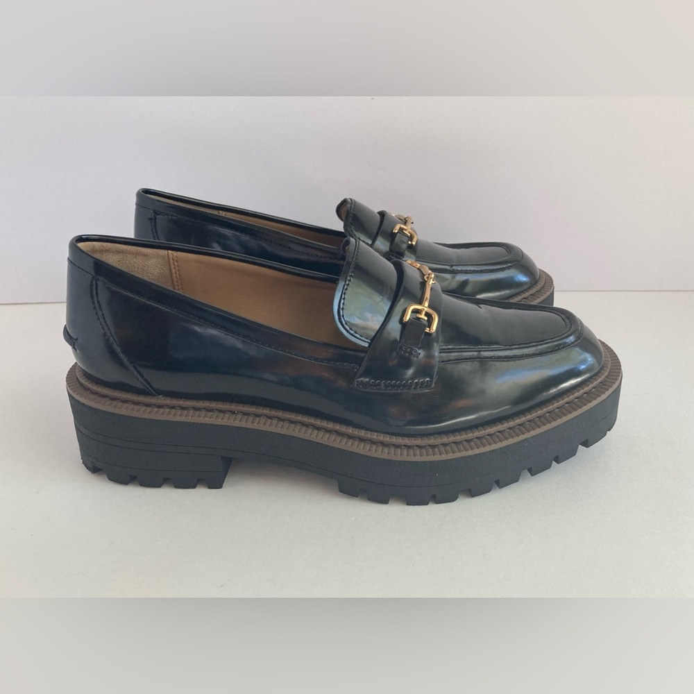 Women's Sam Edelman Black  Laurs Loafer Size 7.5M Leather Chunky Platform - Picture 3 of 9